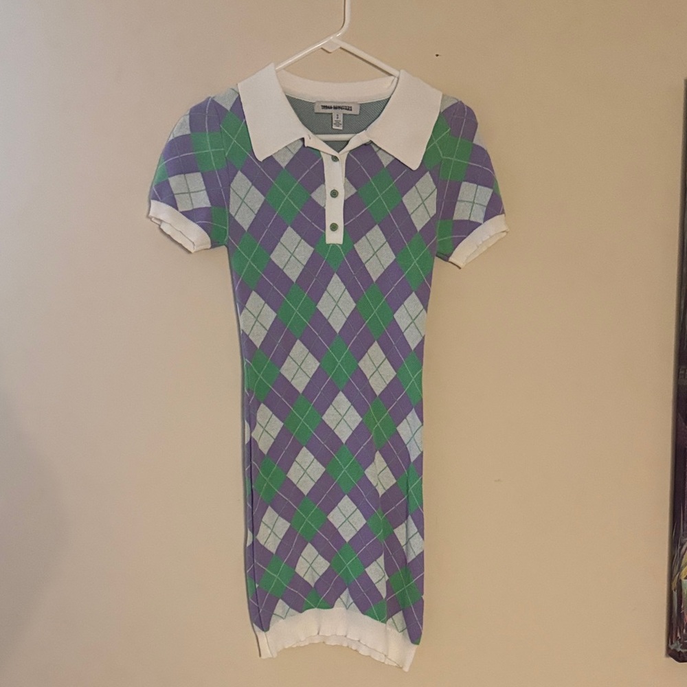 Urban Outfitters Purple, Green and Light Gray Argyle Polo Dress